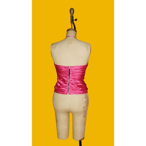 Y2K D & G. DOLCE & GABBANA SILK Ruched Pink Halter Top W/Exposed Zipper. As Is - Picture 3 of 10
